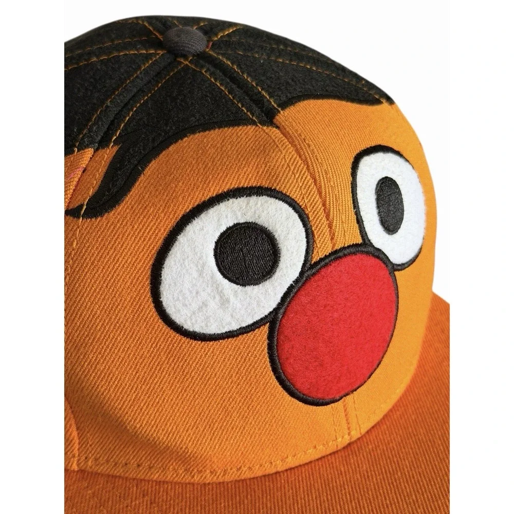 Vintage Sesame‎ Street Ernie Hat Fitted Size 7 1/2 Orange Embroidered Wool Blend